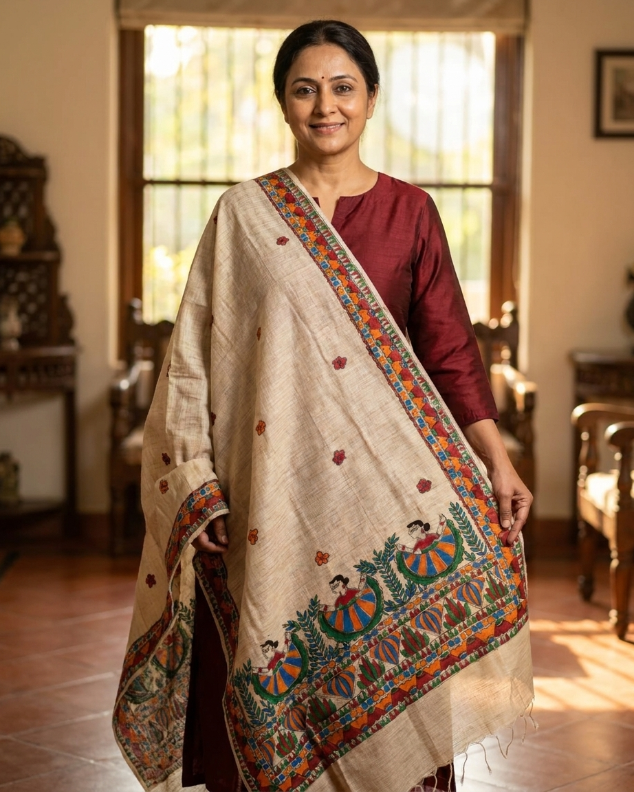 Handmade Madhubani Painting Dupatta for Women – Ethnic Handcrafted