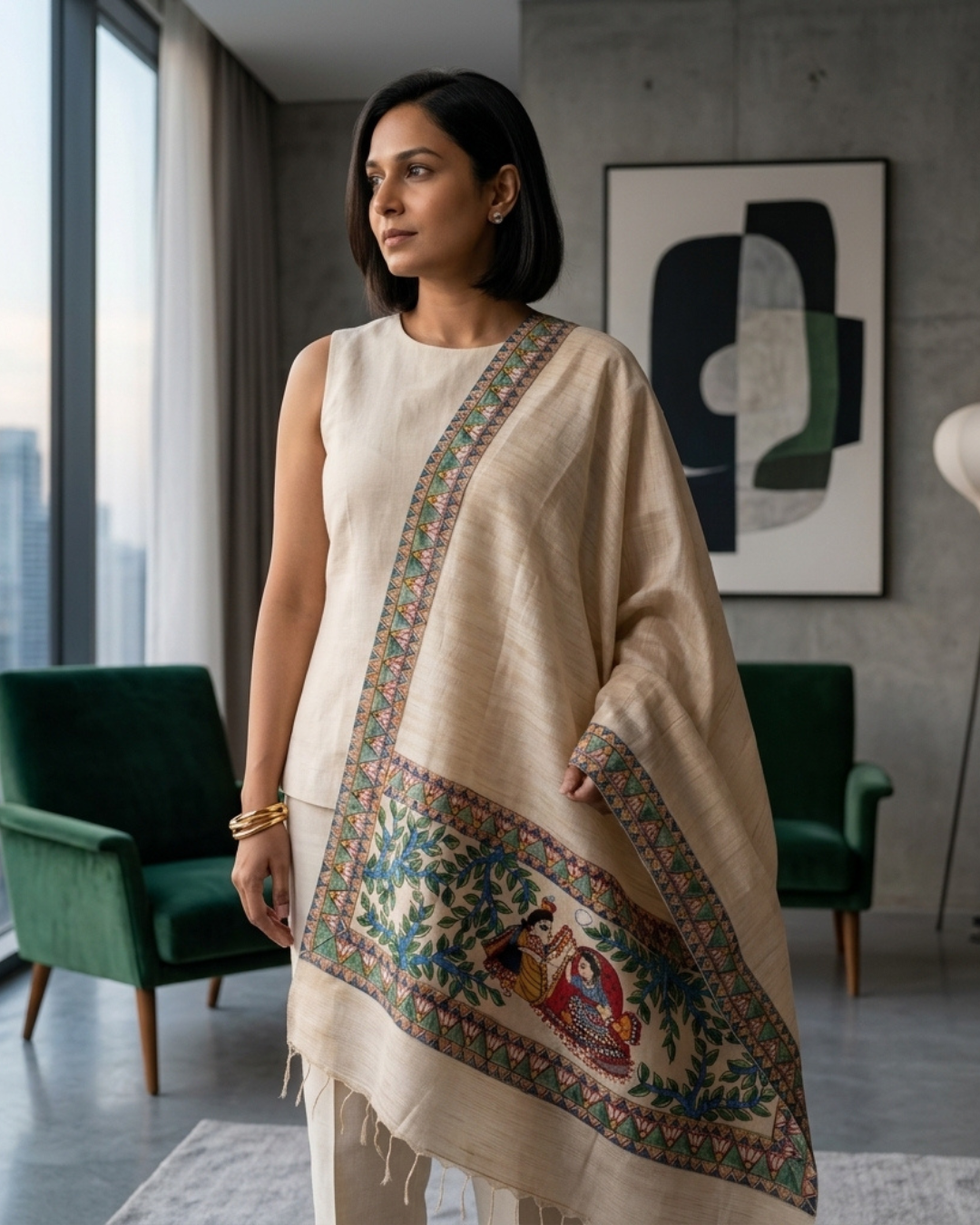 Handmade Madhubani Painting Dupatta for Women – Handcrafted Traditional Ethnic