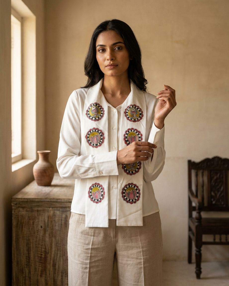 Handmade Madhubani Painting Women Shirt – Elegant Ethnic Wear