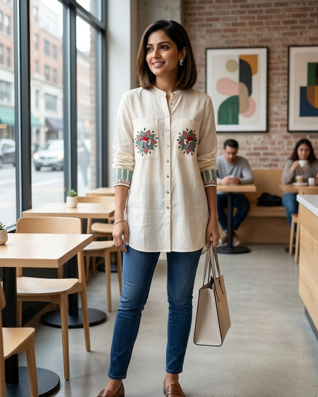 Women Madhubani Painting Long Shirt (Size L) – Handcrafted Ethnic Wear