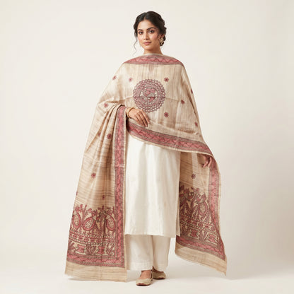 Handmade Madhubani Painting Dupatta for Women