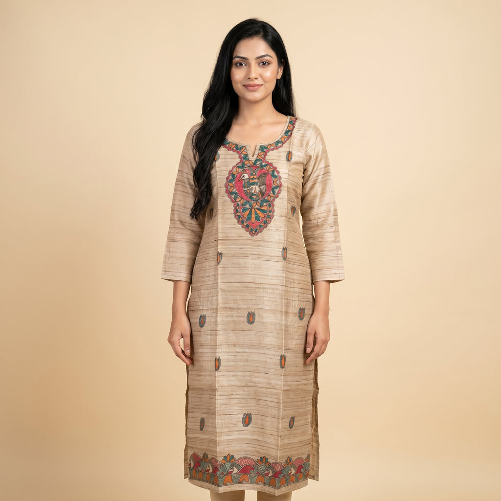 Hand-Painted Madhubani Readymade Kurti | Handmade Ethnic Wear for Women