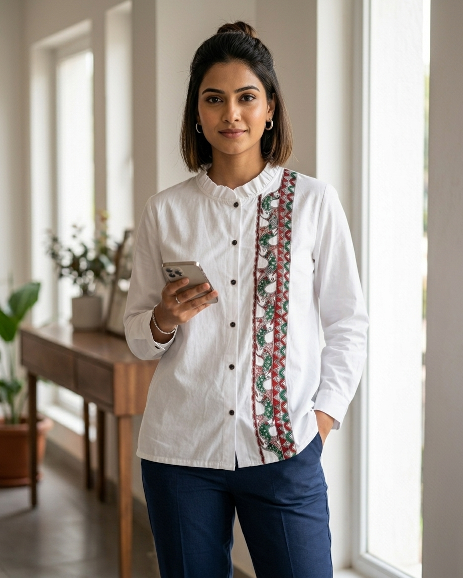 Women Madhubani Painting Shirt (Size XL) – Handcrafted Ethnic Wear