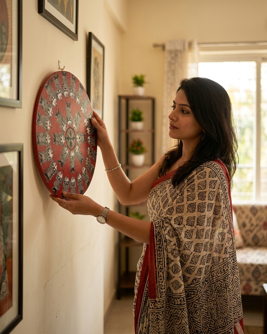 Handmade Fish Madhubani Painting Wall Art on MDF Board | Traditional Mithila Folk Art Decor