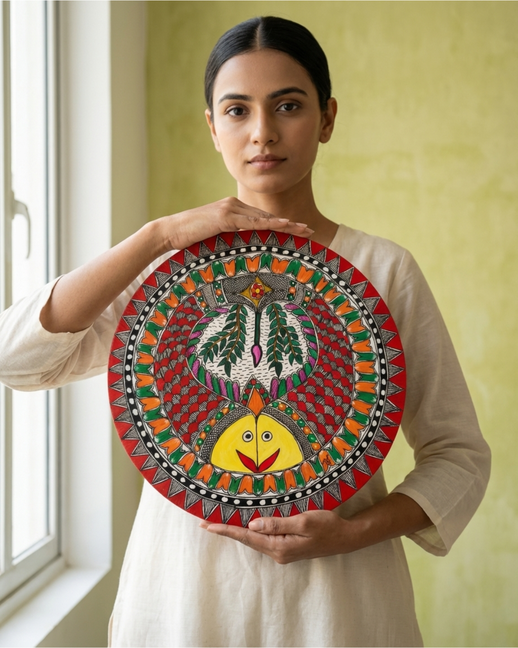 Twin Fish Madhubani Wall Art | 12 Inch MDF Board