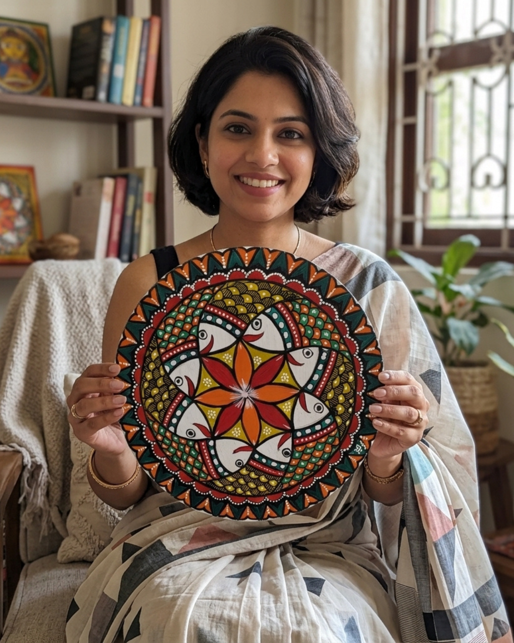Fish Collage Madhubani Wall Art on MDF Board – Handmade Mithila Painting for Home Décor