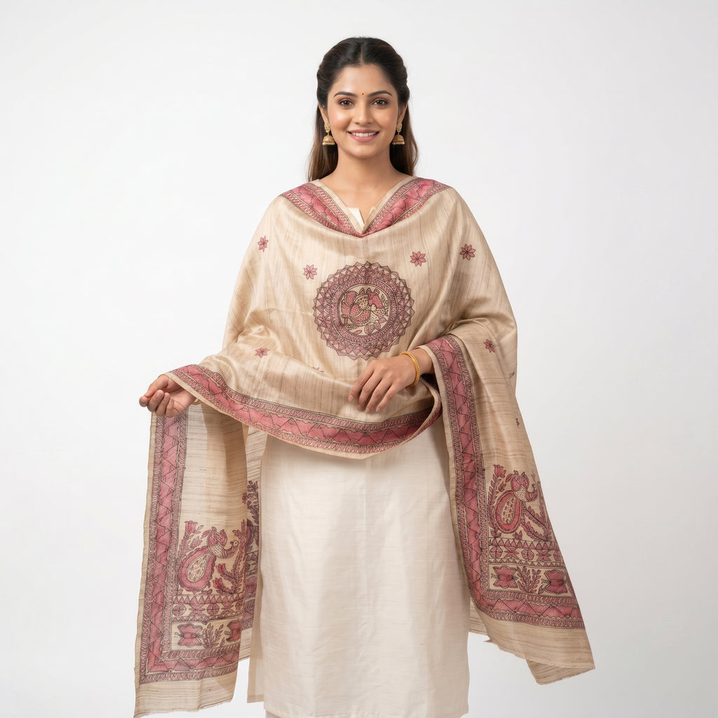 Handmade Madhubani Painting Dupatta | Hand-Painted Ethnic Dupatta