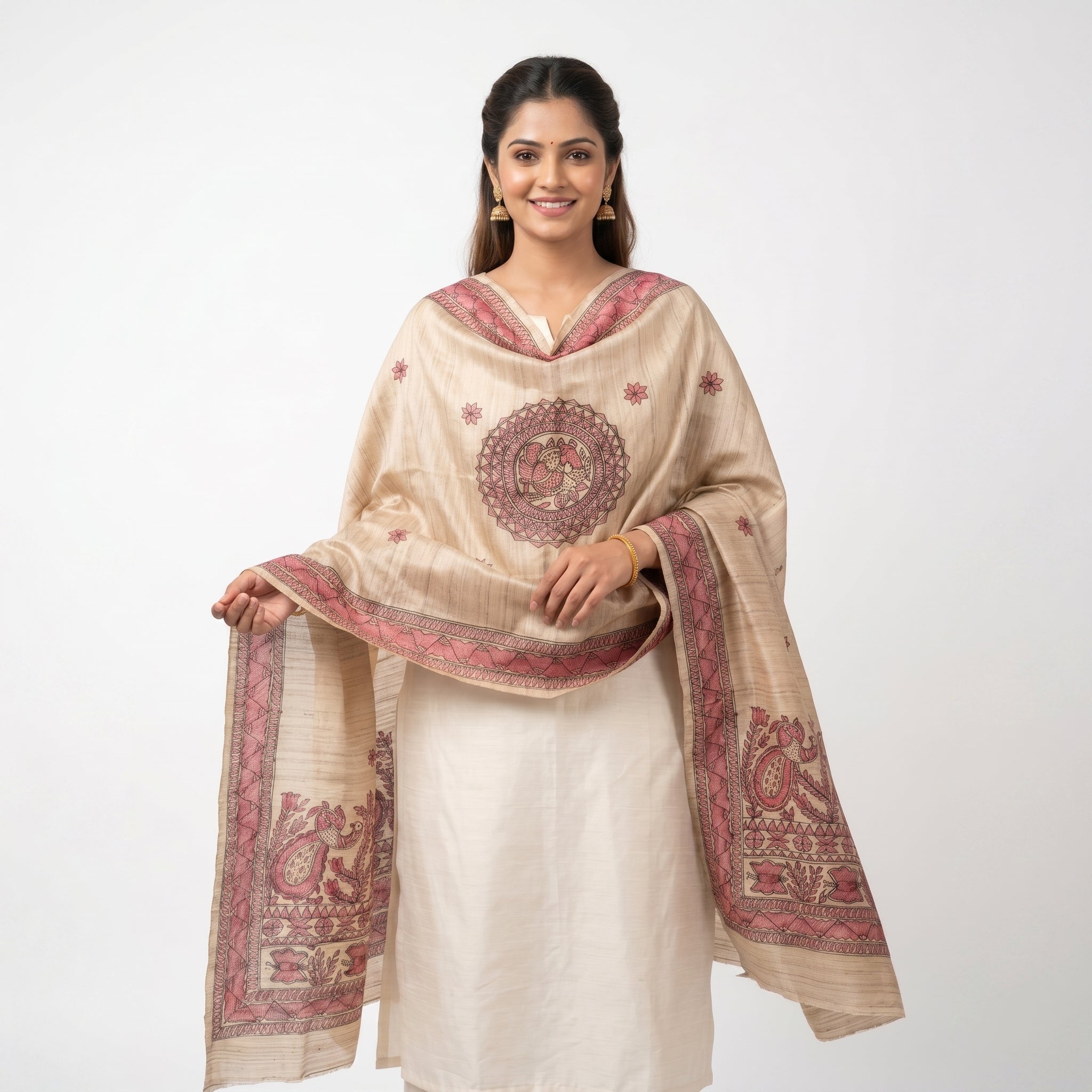 Handmade Madhubani Painting Dupatta | Hand-Painted Ethnic Dupatta