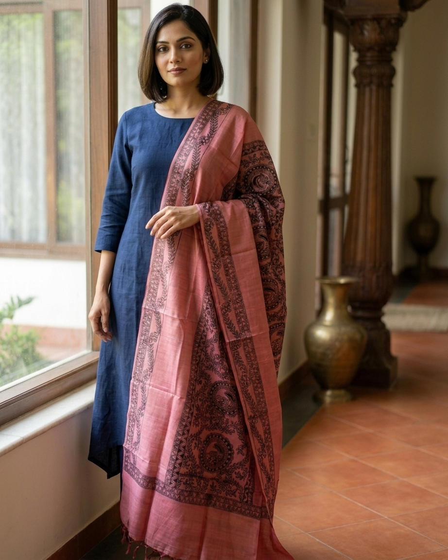 Handmade Madhubani Painting Dupatta | Hand-Painted Ethnic Dupatta