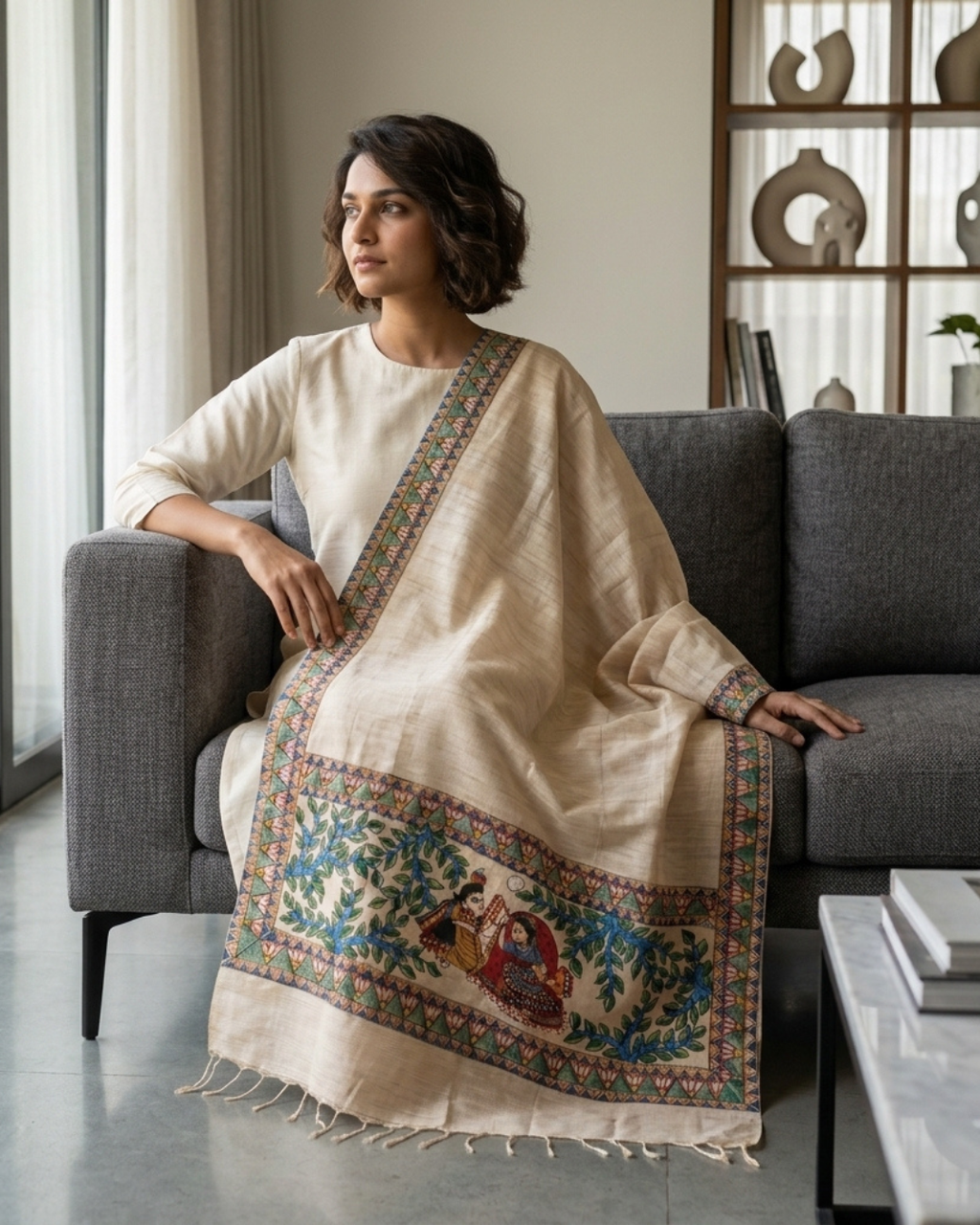 Handmade Madhubani Painting Dupatta for Women – Handcrafted Traditional Ethnic
