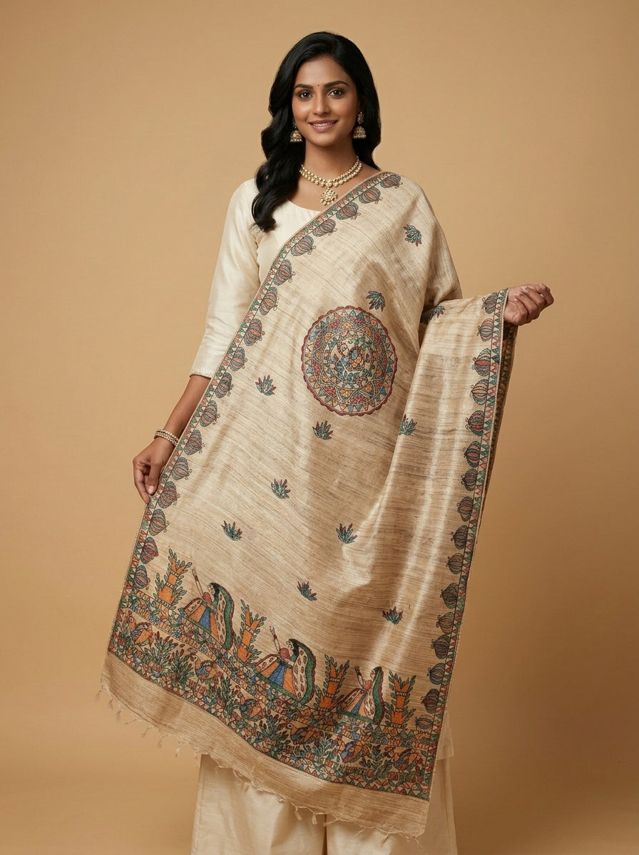 Handmade Madhubani Painting Dupatta for Women