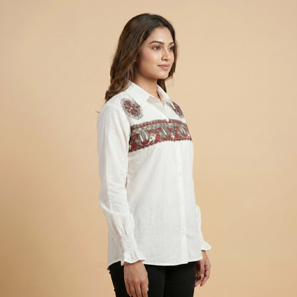 Hand-Painted Madhubani Women's Shirt Folk Art Design