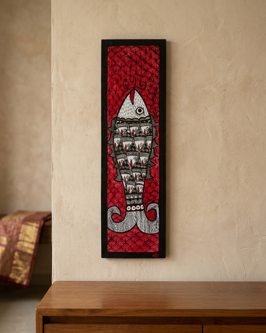 Handpainted Madhubani Fish Wall Art for Home Decor