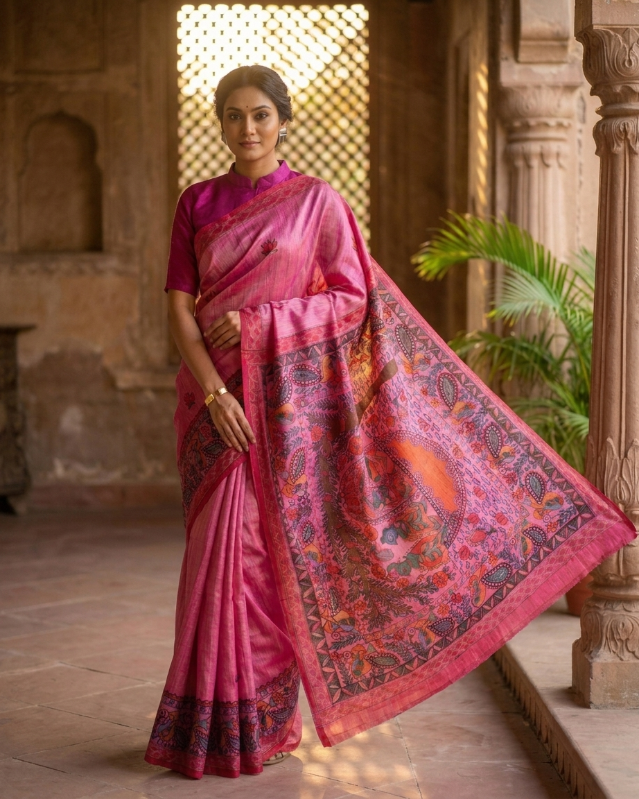 Handmade Madhubani Painting Saree with Blouse | Ethnic Saree