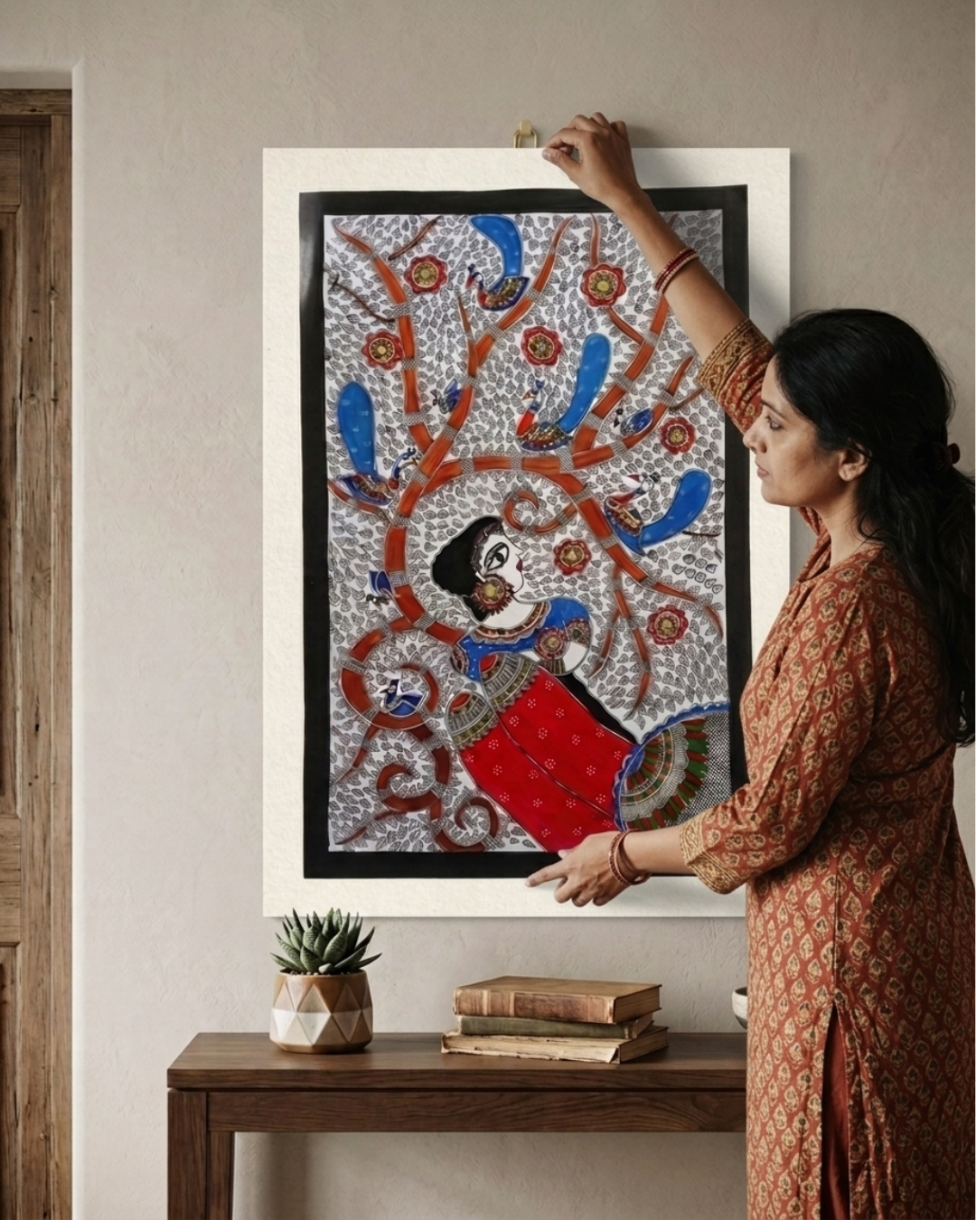 Bharti Mata Madhubani Painting on Handmade Paper (14x22 Inch) – Traditional Mithila Folk Art Wall Decor