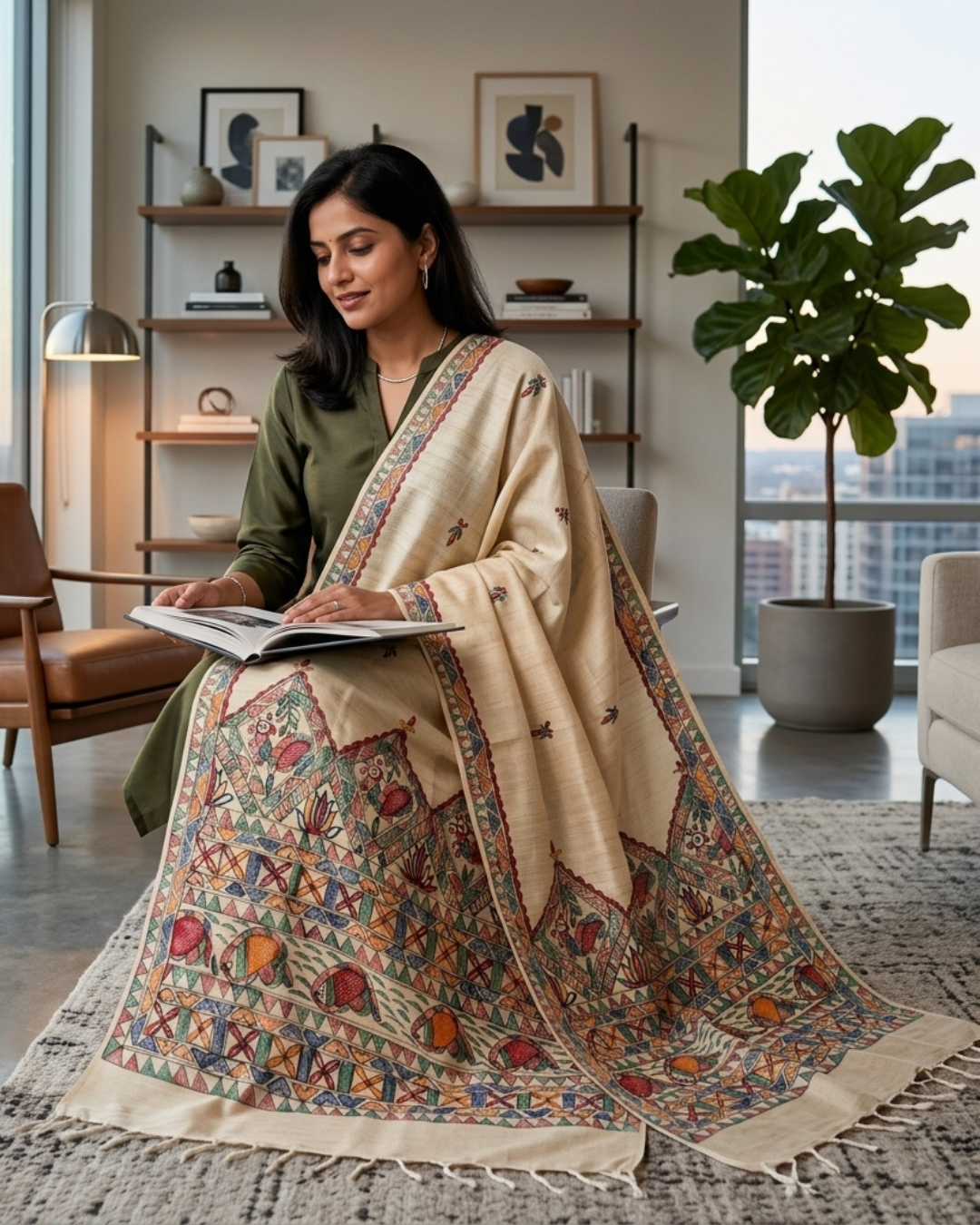 Handmade Madhubani Painting Dupatta for Women | Traditional Ethnic