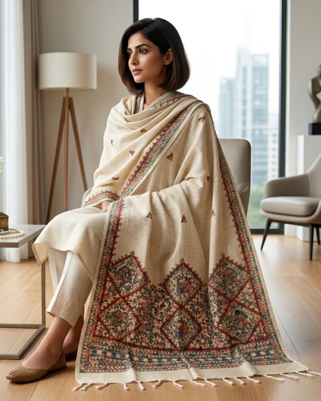 Handmade Madhubani Painting Dupatta for Women | Ethnic Handcrafted