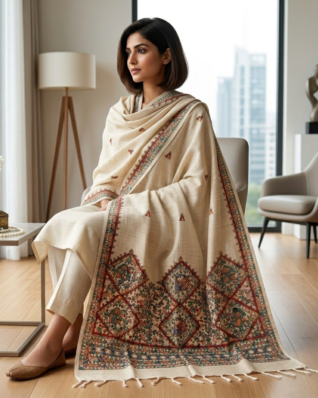 Handmade Madhubani Painting Dupatta for Women | Ethnic Handcrafted