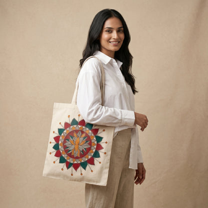 Hand-Painted Madhubani Tote Bag | Ethnic Carry Bag