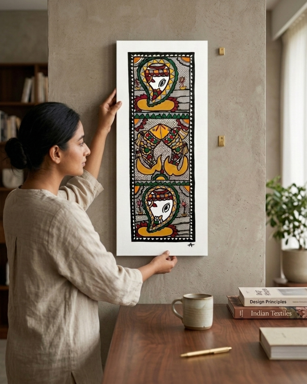 Fish & Ganesha Madhubani Painting – Handmade Paper Wall Art