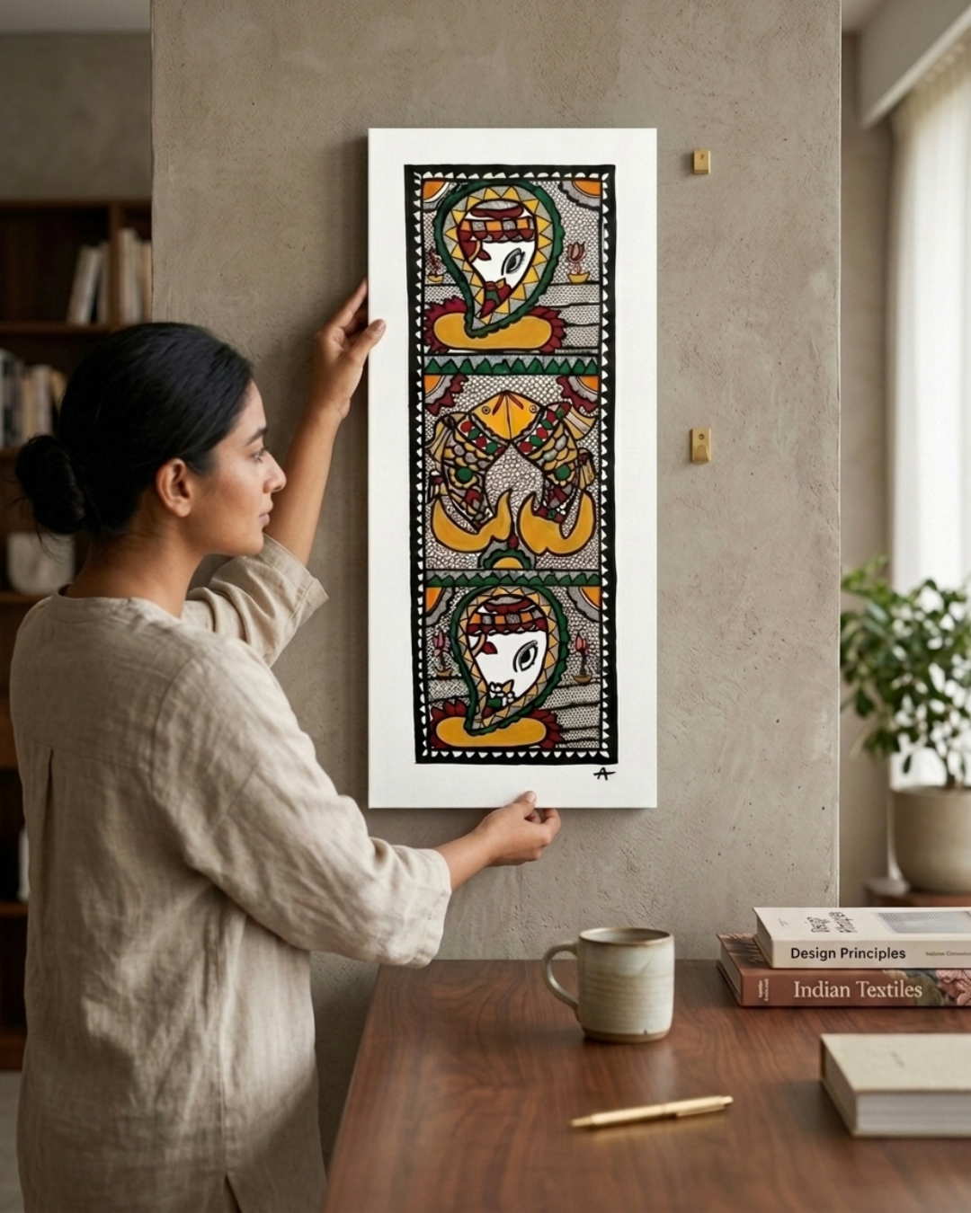 Fish & Ganesha Madhubani Painting – Handmade Paper Wall Art