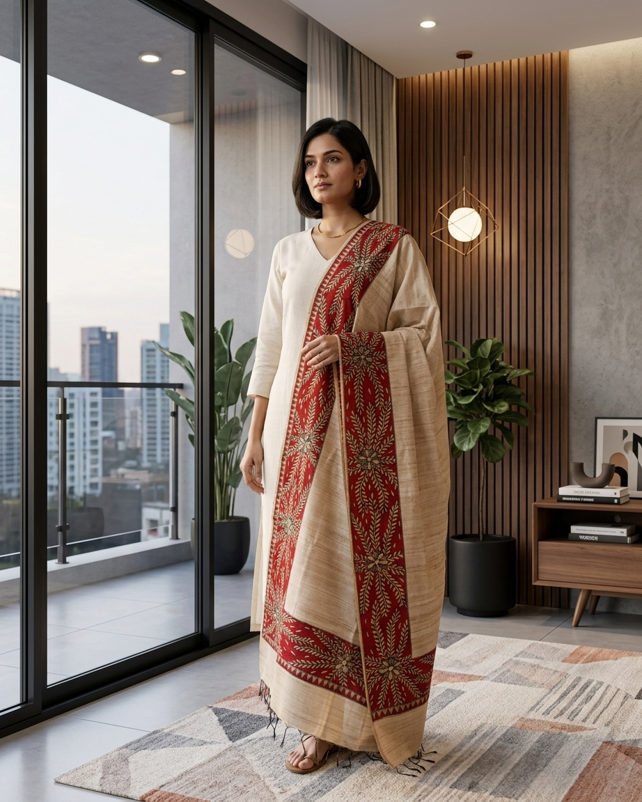 Handmade Madhubani Painting Dupatta – Ethnic Wear Designer Dupatta for Women