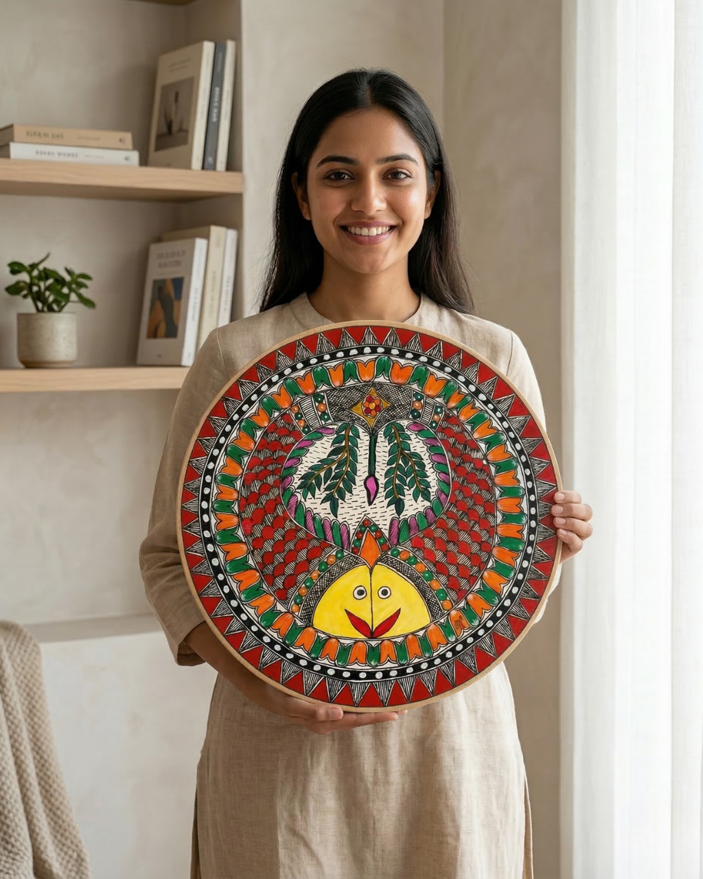 Twin Fish Madhubani Wall Art | 12 Inch MDF Board