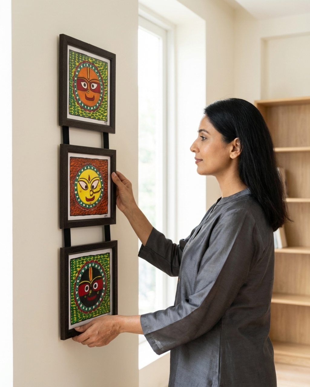Jagannath Madhubani Triple Frame Wall Hanging – Handmade Wall Decor