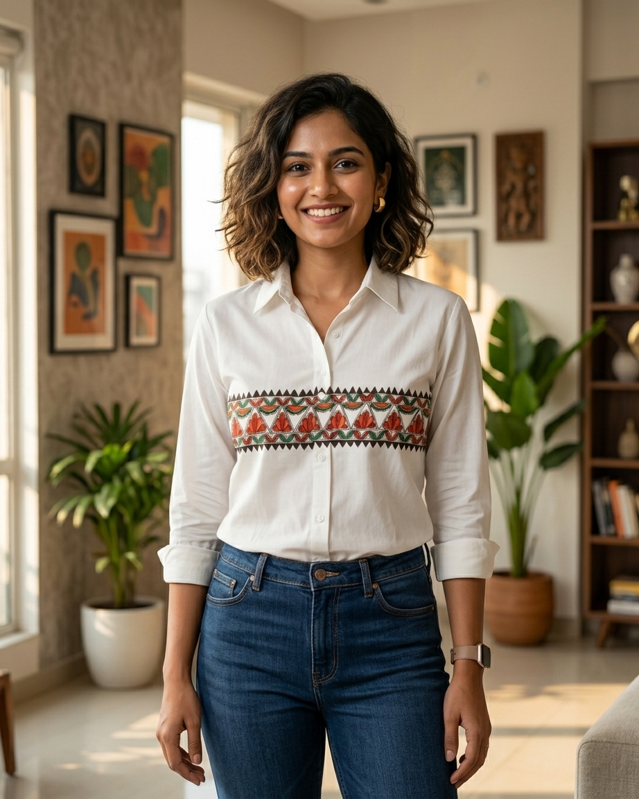 Women  Madhubani Painting Shirt (Front & Back) Size XL – Ethnic Wear