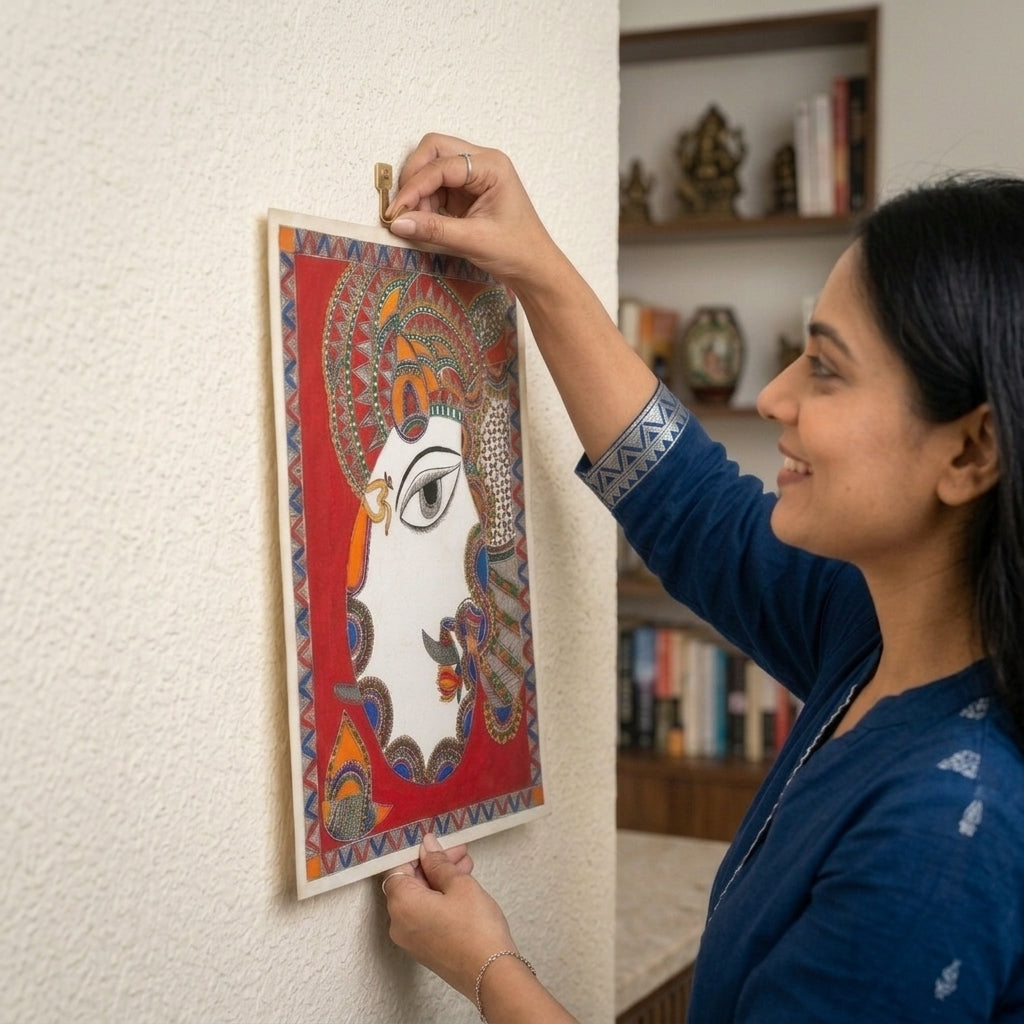 Ganesha Madhubani Painting Handmade Paper Wall Art Without Frame