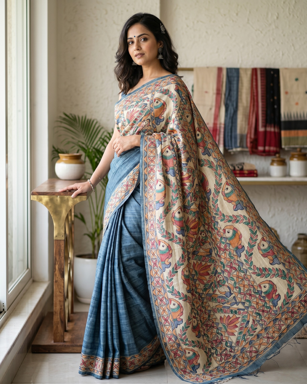 Handmade Madhubani Painting Saree with Blouse | Hand-Painted Ethnic Saree for Women
