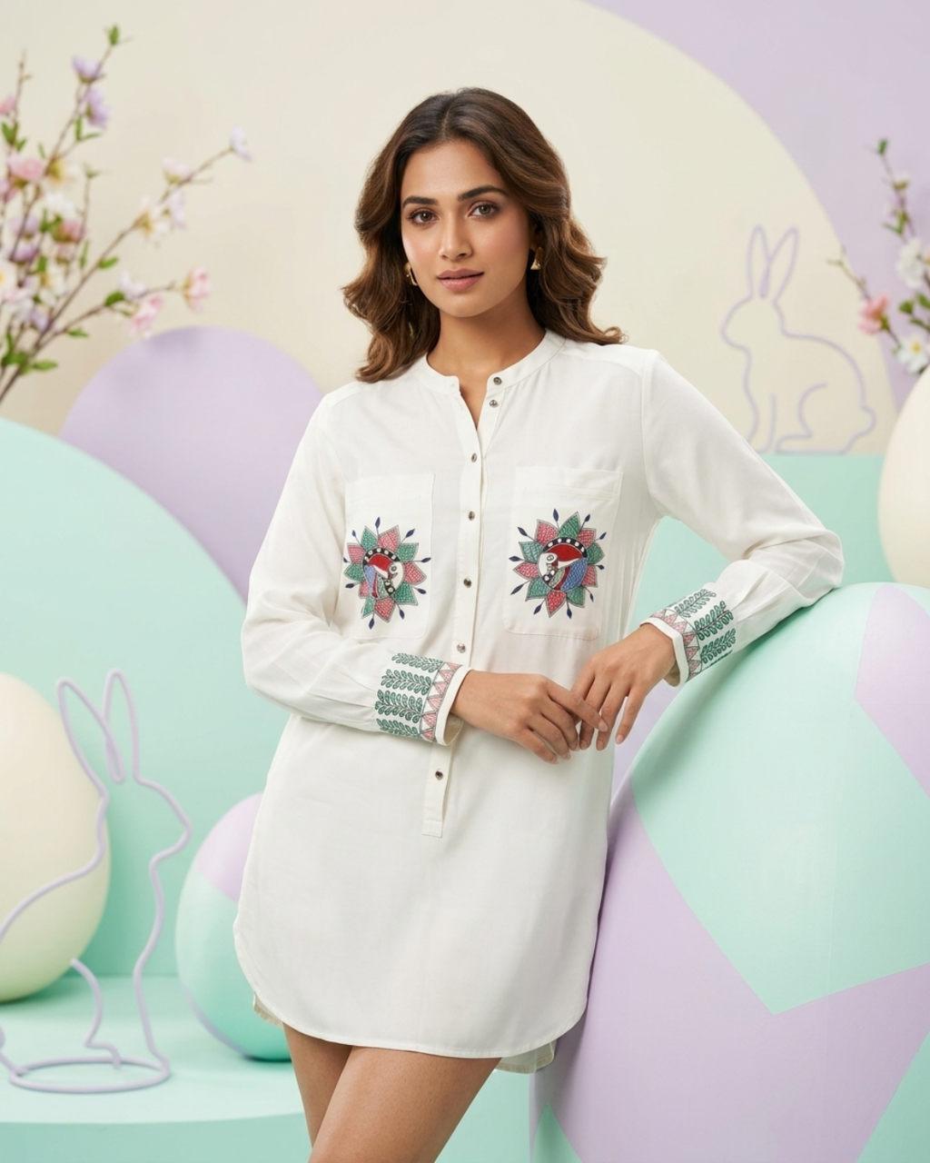 Women Madhubani Painting Long Shirt (Size L) – Handcrafted Ethnic Wear