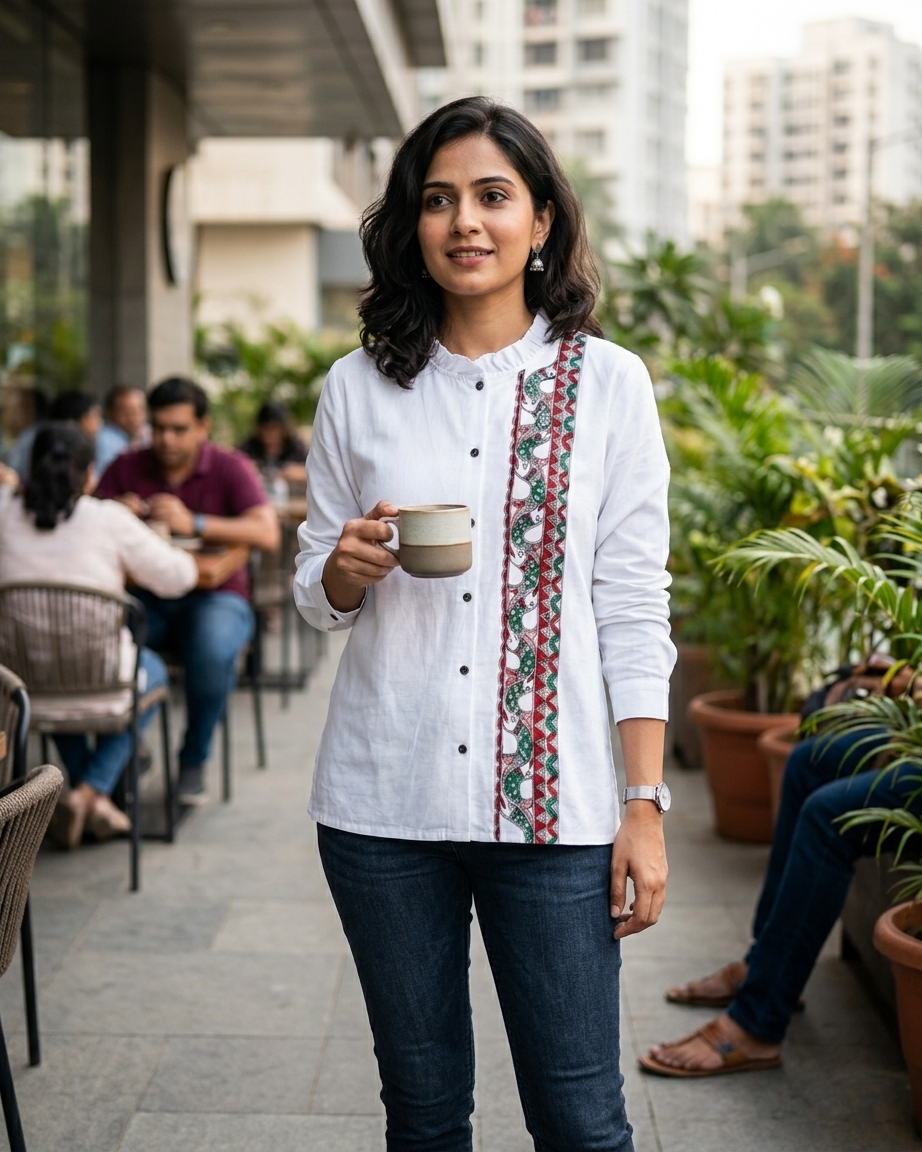 Women Madhubani Painting Shirt (Size XL) – Handcrafted Ethnic Wear