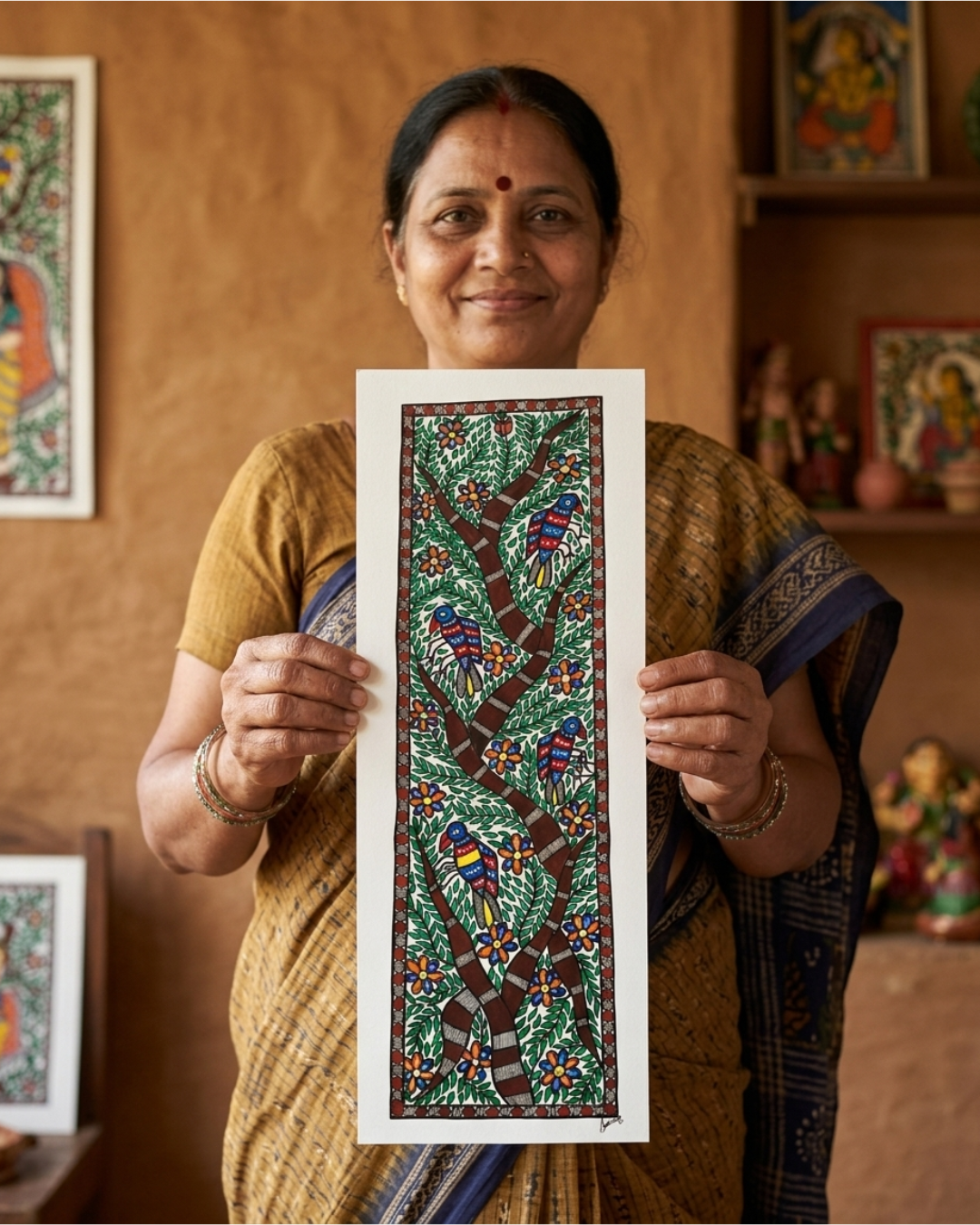 Tree of Life Madhubani Painting with Birds | Handmade Wall Art