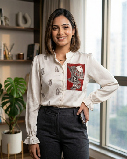 Handcrafted Women's Madhubani Painting Designer Shirt