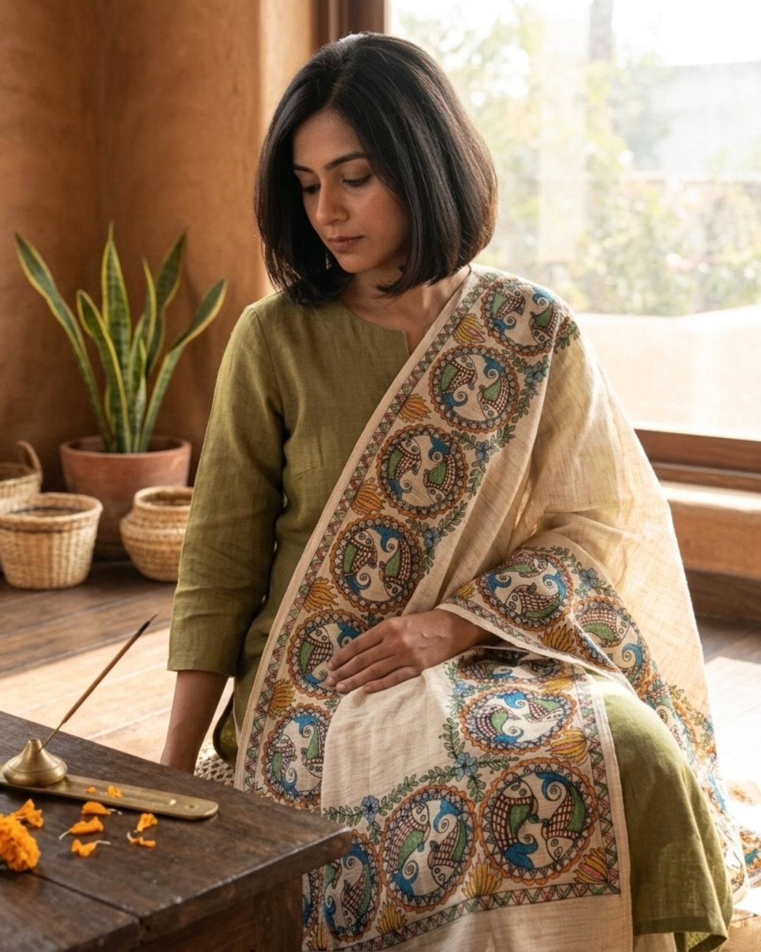 Handmade Madhubani Painting  Dupatta for Women – Ethnic Handcrafted