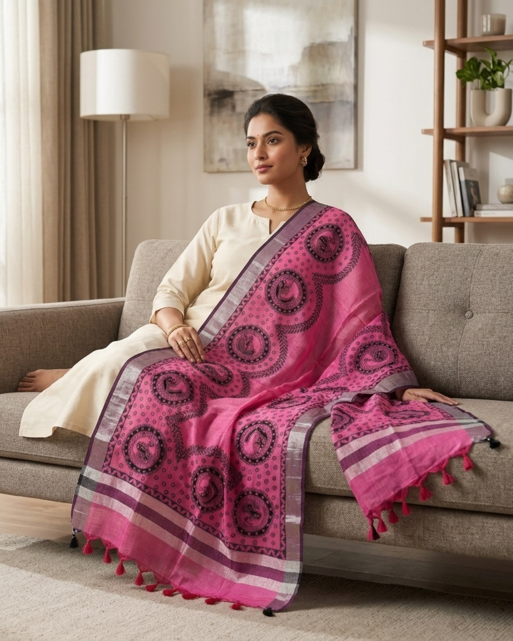 Handmade Madhubani Painting Dupatta for Women – Traditional Handcrafted Ethnic